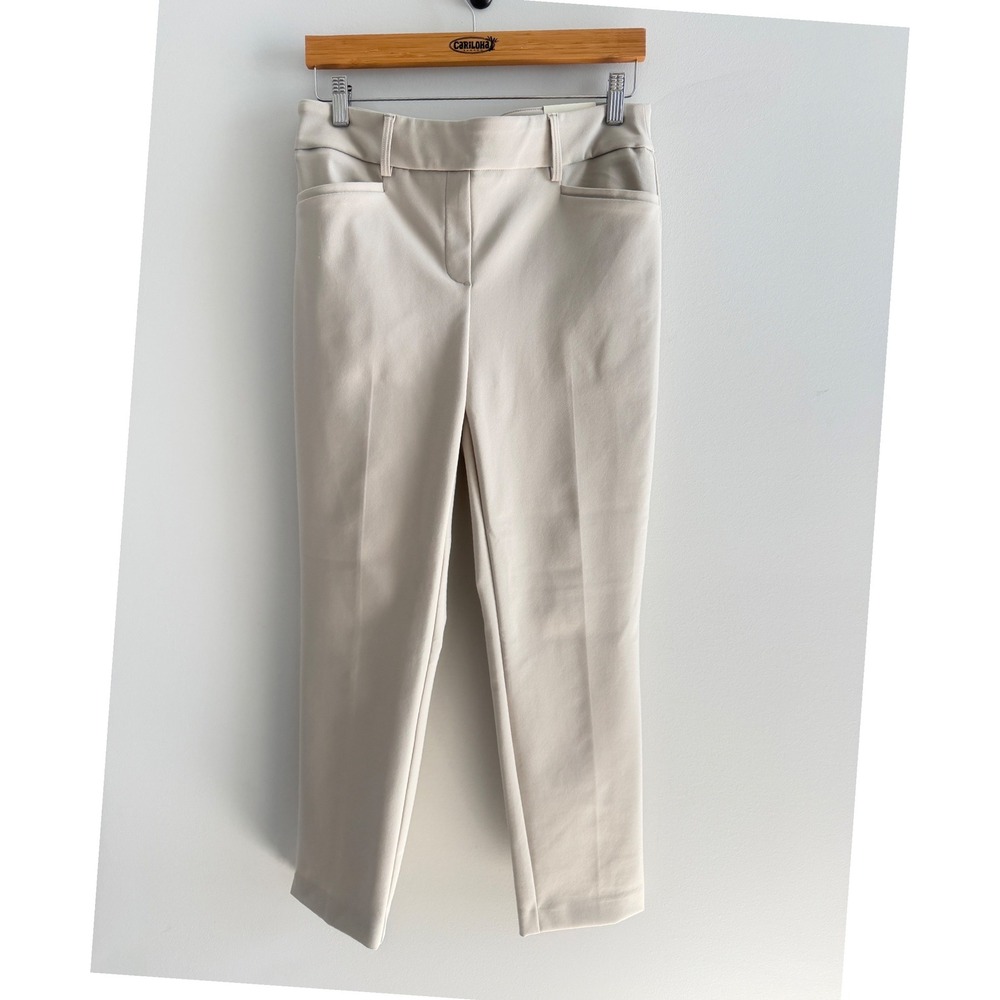 Rachel Zoe Ivory Ankle Pants Tailored Slim Straight Quiet Luxury Trousers Size 8
